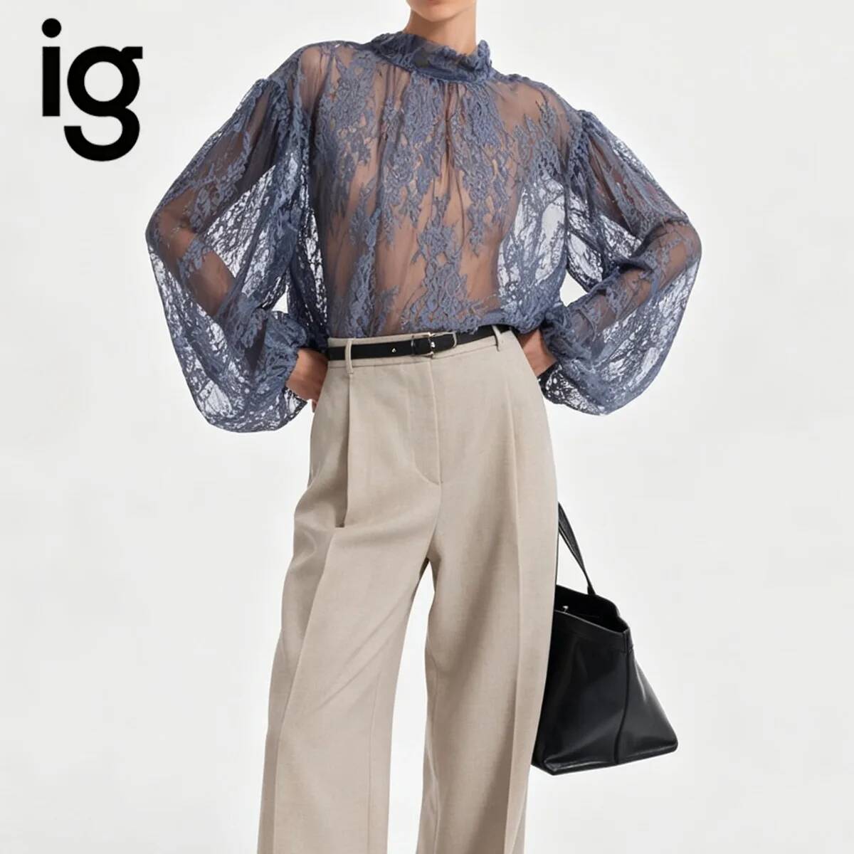 Puff Sleeve Blouse - IG 2026 Damen Transparente Spitzenbluse, Mock