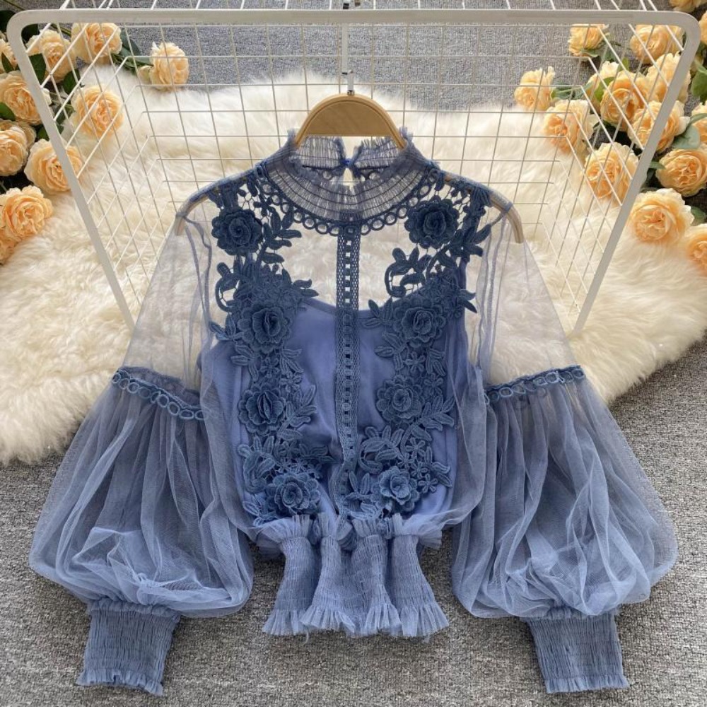 Puff Sleeve Blouse - 2 Teile/satz Spitze Puff Langarm Bluse