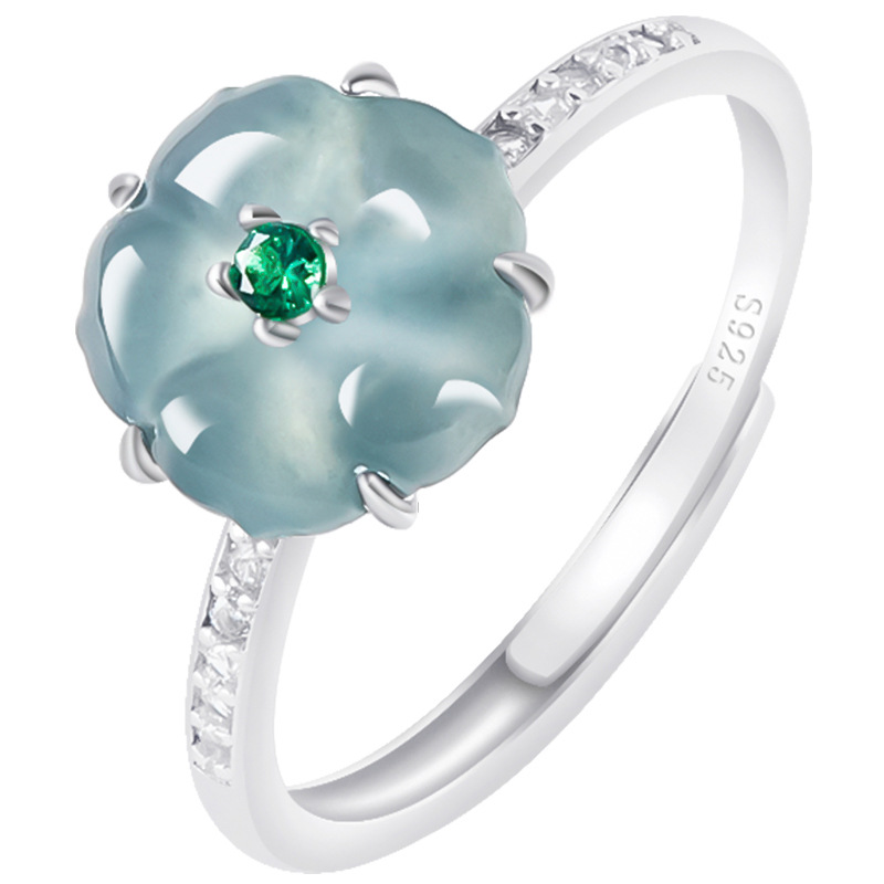 Women'S Fashion Gifts - Blaue Burmesische Jadeit-Blumenringe 925 Silber Natürlicher
