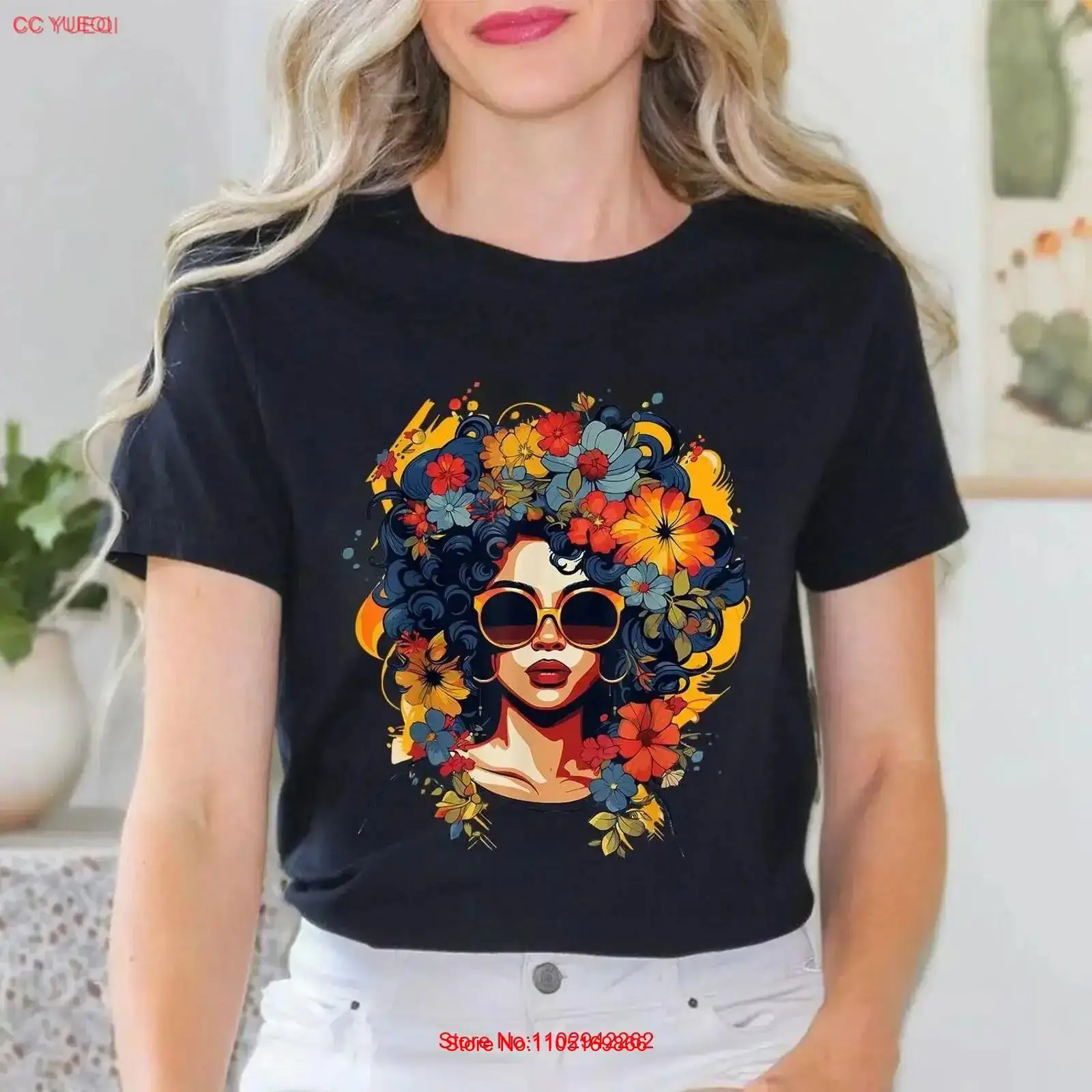 Women Fashion History - Black History T-Shirts für Frauen, Afro-Blumenhaar,