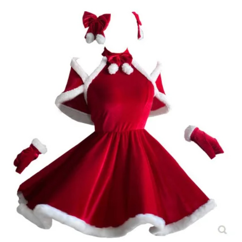 Women Fashion Reddit - Weihnachts-Cosplay-Kostüm Kleid Zubehör Set Roter Neujahrs-Umhang