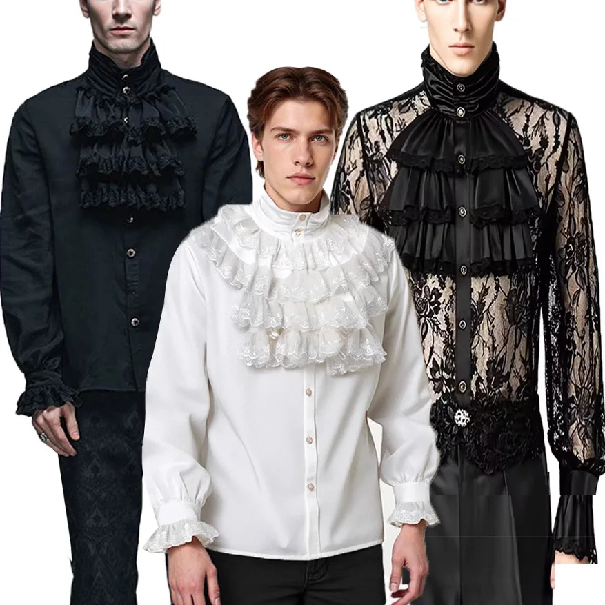 Puff Sleeve Blouse - Herren Gothic Weiße Hemden und Blusen