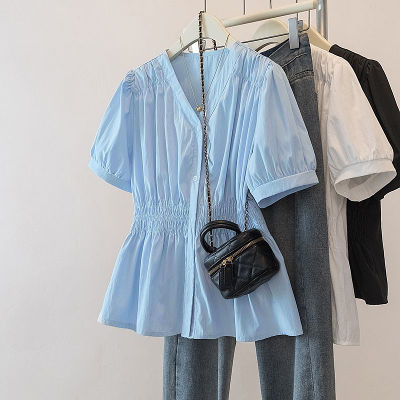 Puff Sleeve Blouse - 200 Pounds Plus Size Elastische Taille