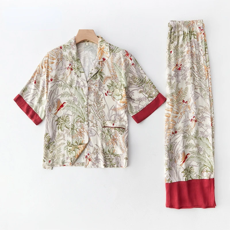 Women'S Fashion Pajamas - Elegantes Viskose-Pyjama-Set für Damen, kurz-/langärmelig, Pyjama