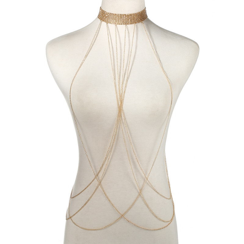 Women'S Fashion Harness - Gold Farbe Körper Kette Frauen Strass