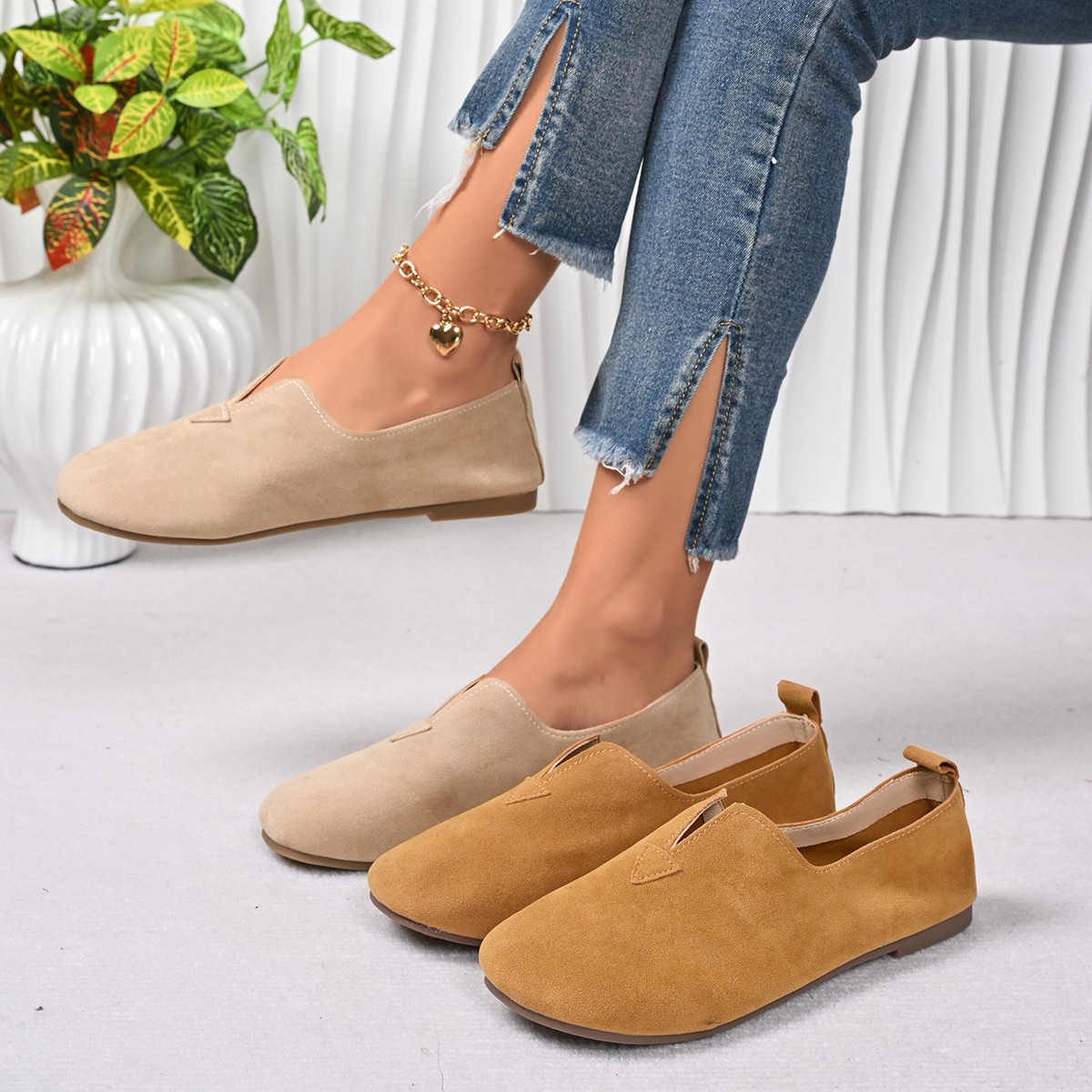 Women'S Fashion Quick Delivery - Flache Damenschuhe zum Hineinschlüpfen, runde Zehenpartie,