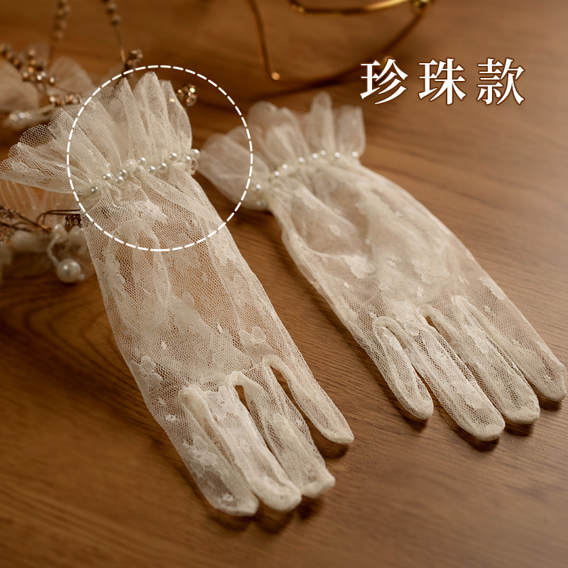 Women Fashion Photoshoot - Handschuhe im Vintage-Stil, Spitze, Schleife, kurz,