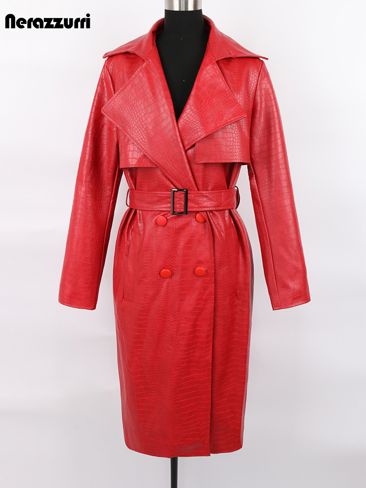 Women'S Fashion Raincoat - Nerazzurri Herbst Lange Lose Rot Crocodile