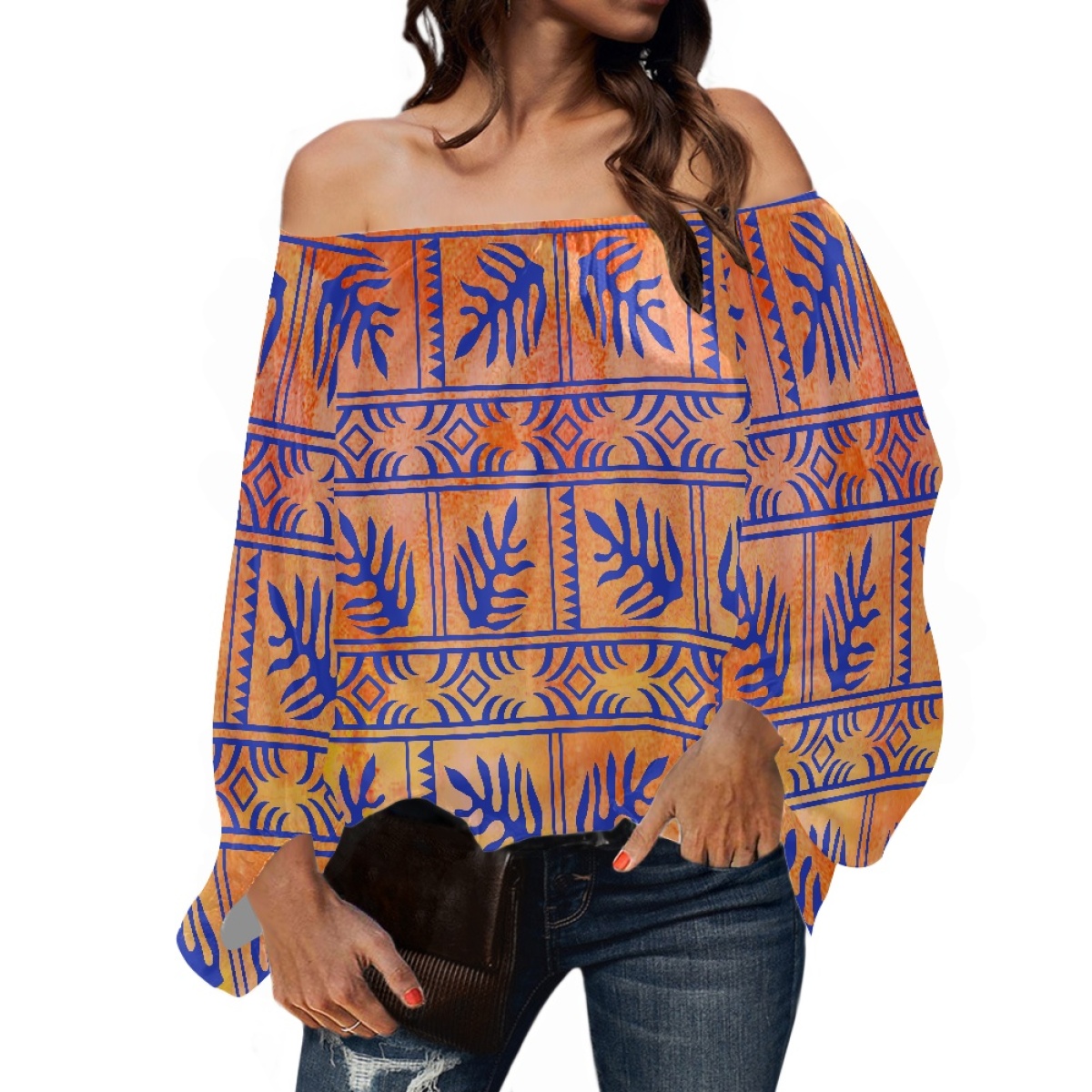 Puff Sleeve Blouse - Polynesische Stammeskleidung Samoanische Tapa Tonganische Druckmuster