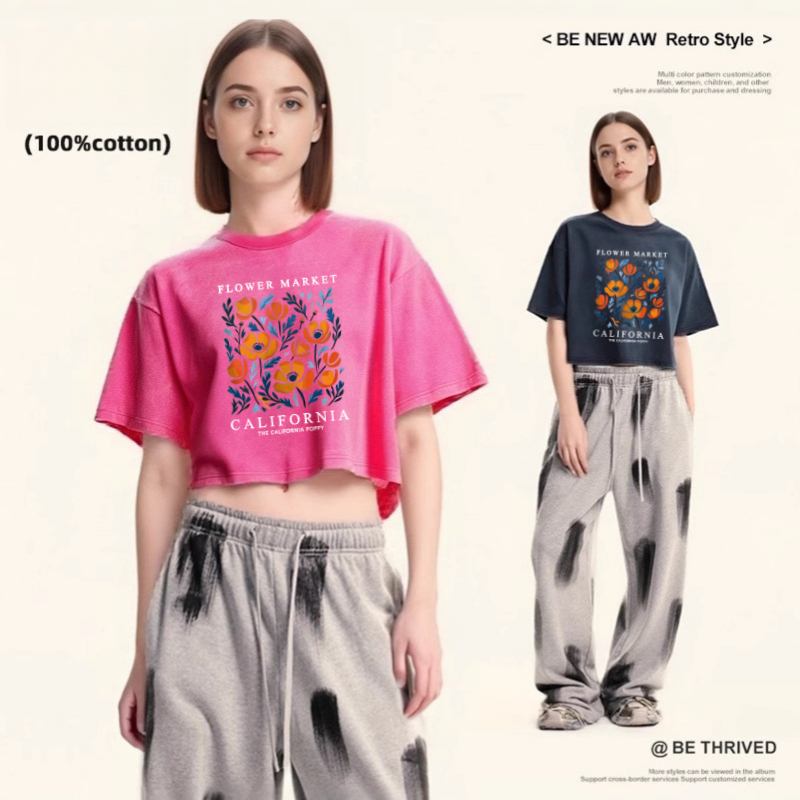 Women'S Fashion Market Size - Yellow Flowers Market California Print Sommer-Baumwoll-Rundhals-T-Shirt,