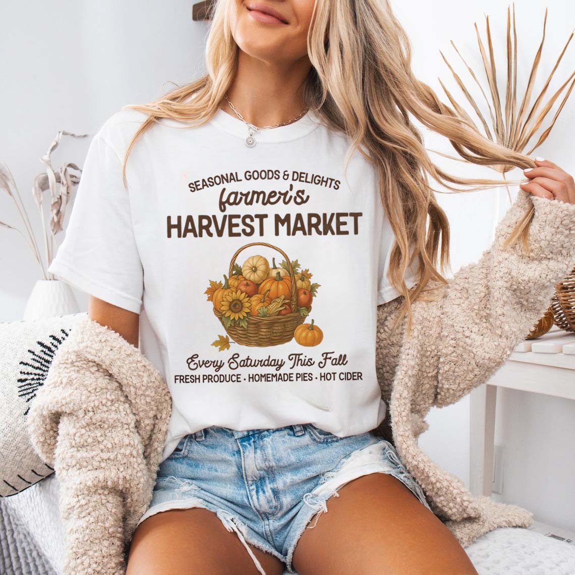 Women'S Fashion Market Size - Farmer's Harvest Market Damen-Grafik-Cartoon-T-Shirt, Herbst, kurzärmelig,