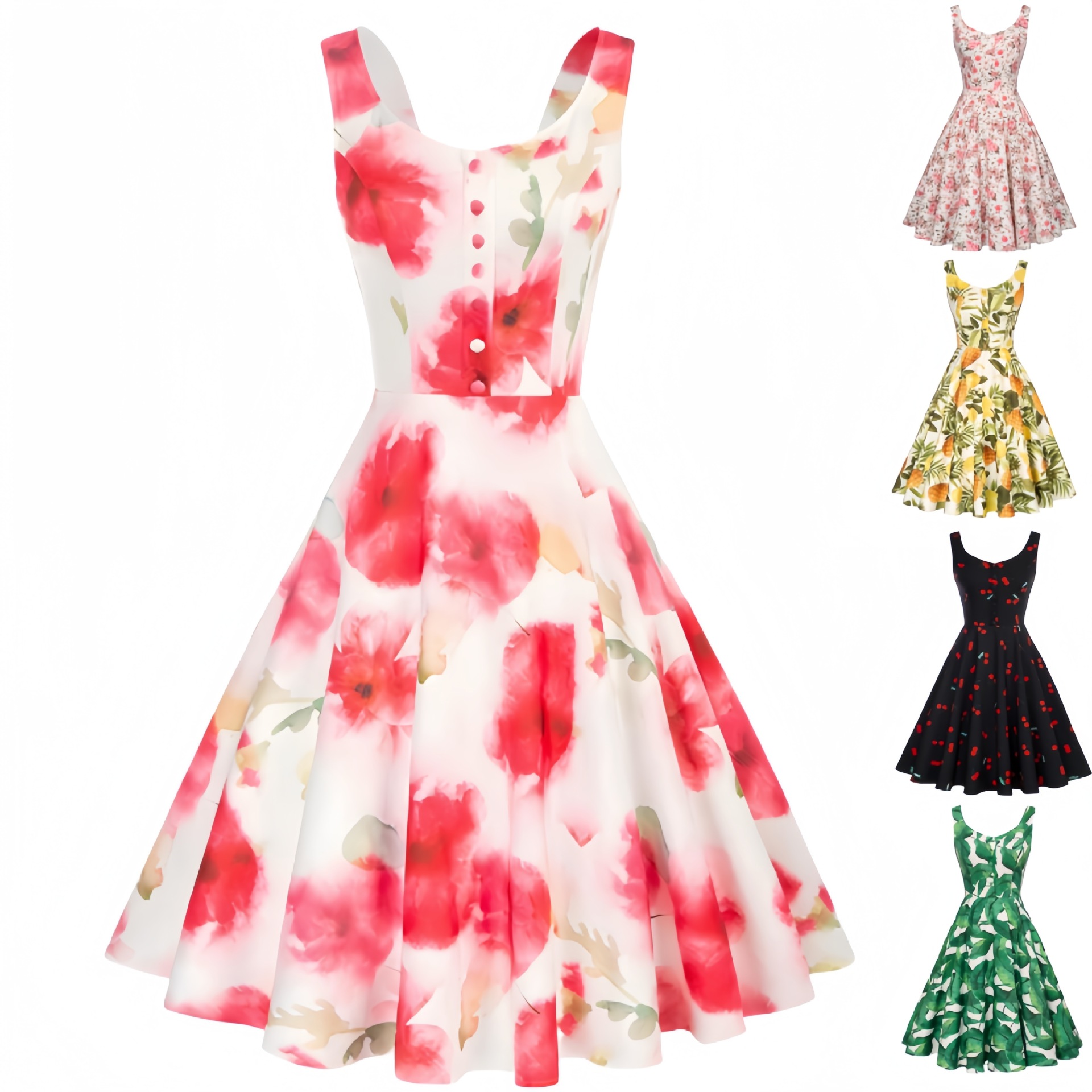 Women'S Fashion In The 1950S - 1950er Retro ärmelloses Cocktailkleid, Sommerkleid mit