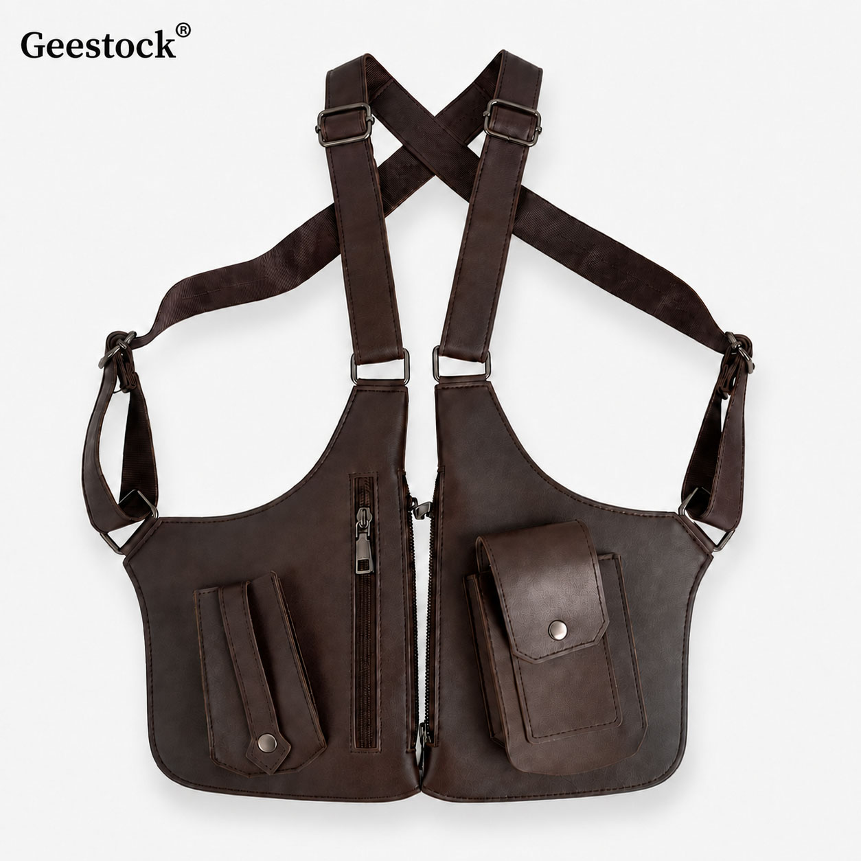 Women'S Fashion Utility Vest - Lederwestentasche für Männer und Frauen, Mehrzweck-Brusttasche,