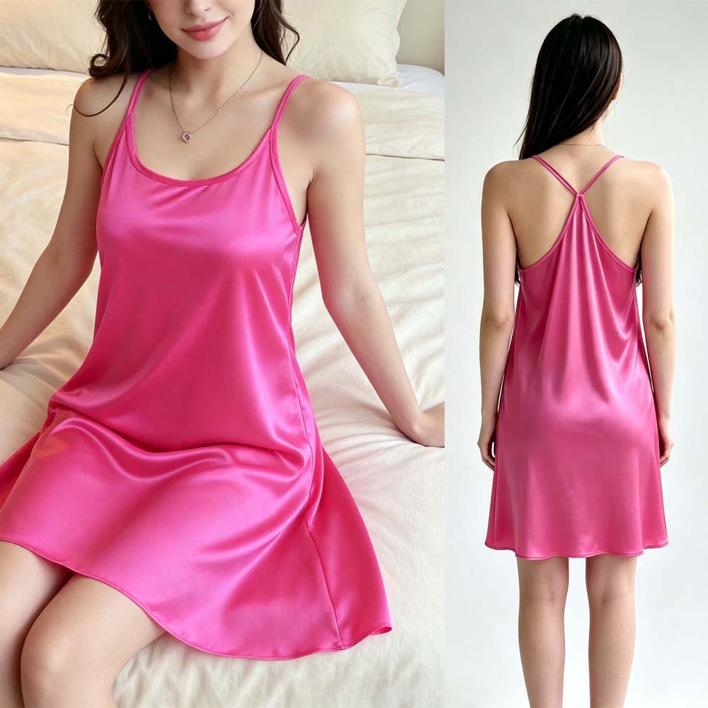 Spaghetti Strap Dress - Rosa Sexy Damen-Hauskleid, Spaghettiträger-Kleid, Träger-Nachthemd, Ärmelloses