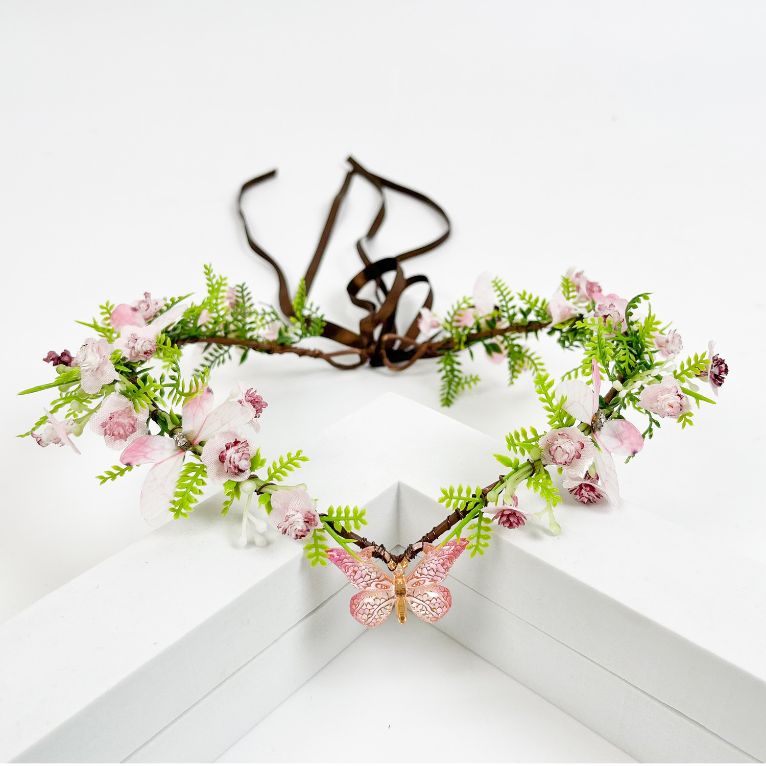 Women Fashion Photoshoot - Blumenfeenkrone – Blumen-Elfenkrone mit Schmetterlingen für