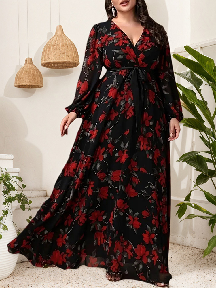 GIBSIE Plus Size Blumendruck V – Maxi Dress Boho Bewertung und Preis